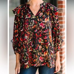 NWT Entro Black and Colorful blouse with ruffles size medium